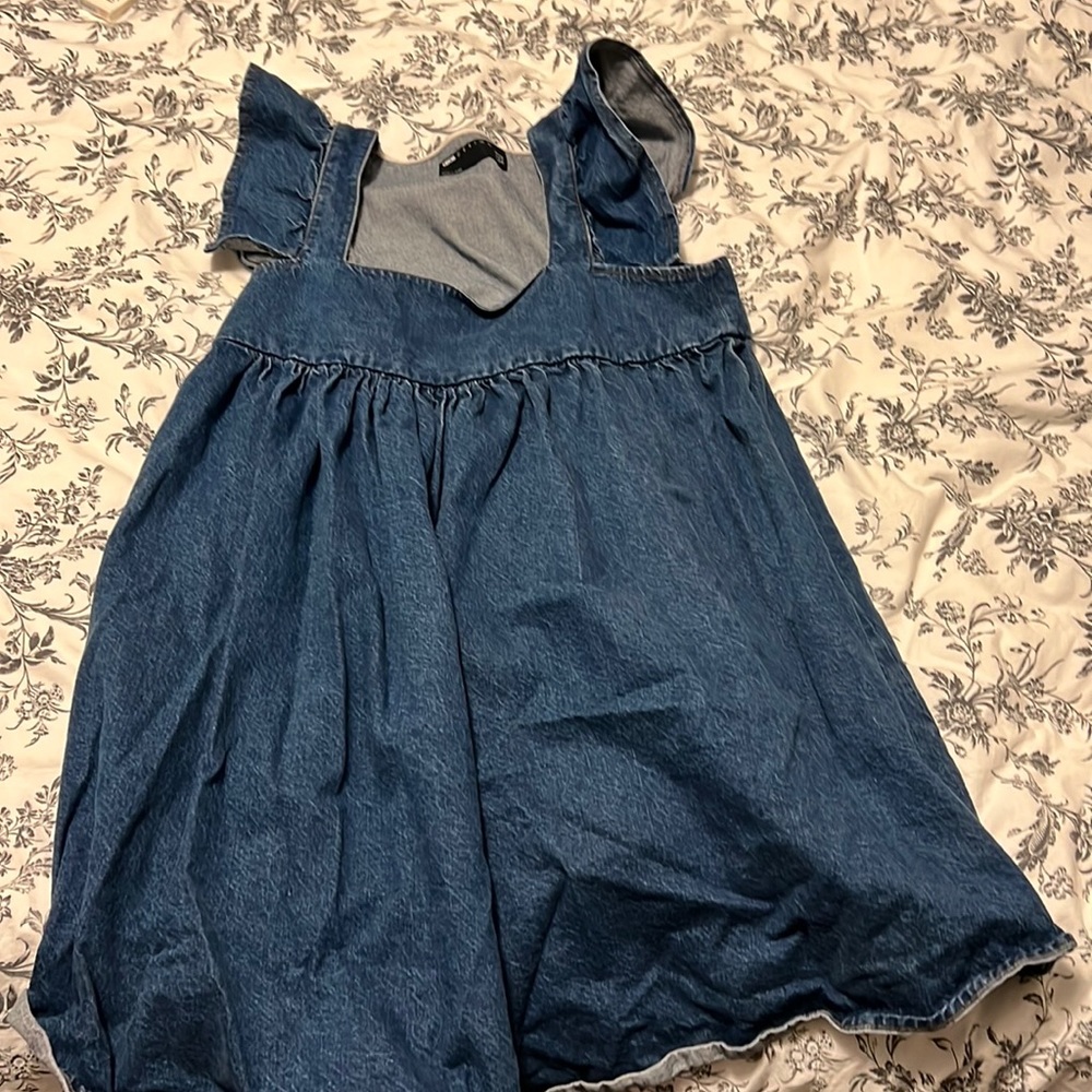 ASOS Maternity Blue Denim Ruffle Sleeve Dress